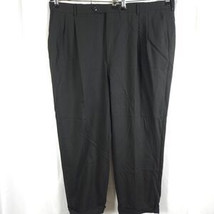 Hart Schaffner Marx Mens 42x28 Black Super 100's Wool Pleated Cuffed Dress Pants